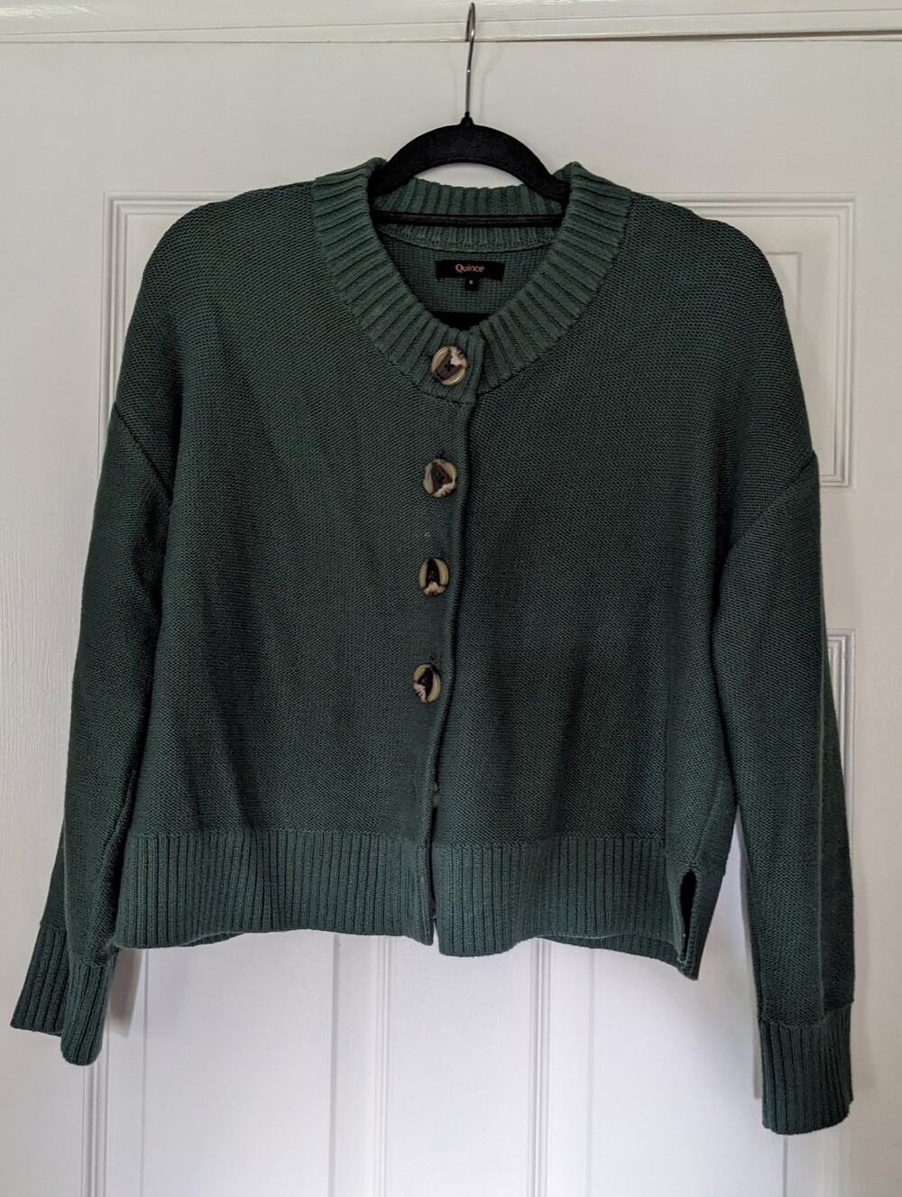 Quince Cropped Cotton Cardigan In Green